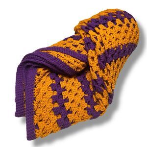 Afghan Blanket Purple Gold Granny Square  36 X 36